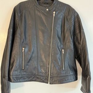Quince biker Black Leather Jacket